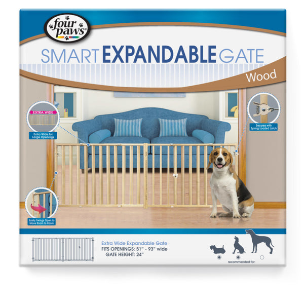 Four Paws Extra Wide Epandable Vertical Wood Slat Gate For Dogs (fits 51-93" opening)