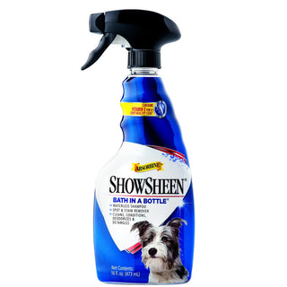 Absorbine Showsheen for dogs just made bathing your dog easier! This waterless dog shampoo is also a spot and stain remover