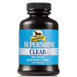 Supershine clear is a horse hoof polish and sealer. Absorbine supershine comes in an 8 oz bottle