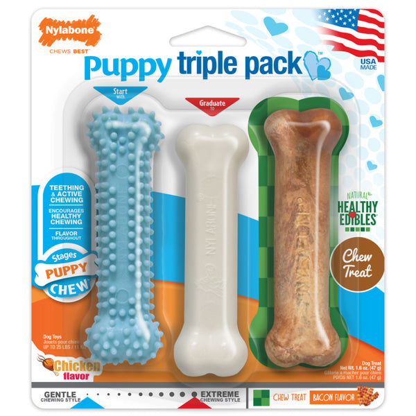 Nylabone Puppy Triple Pack Treat & Chew for Puppies- Variety Pack