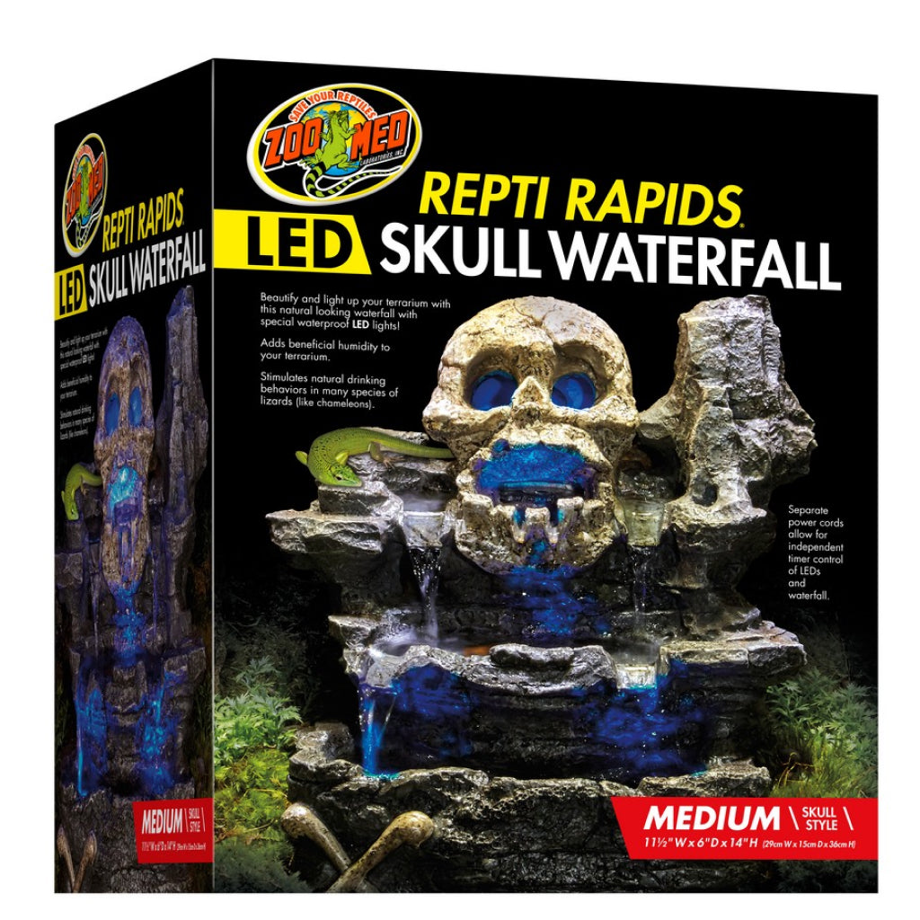 Zoo Med Repti Rapids LED Skull Waterfall Natural Rock For Reptiles