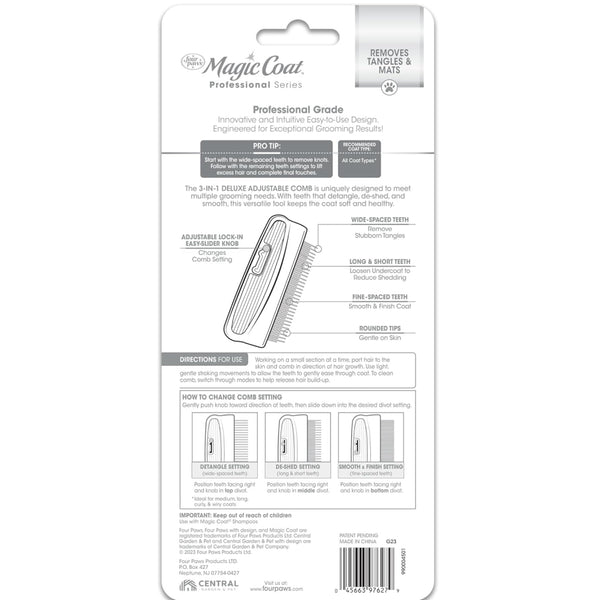 Four Paws Magic Coat Professional Series 3-in-1 Deluxe Adjustable Comb For Dog