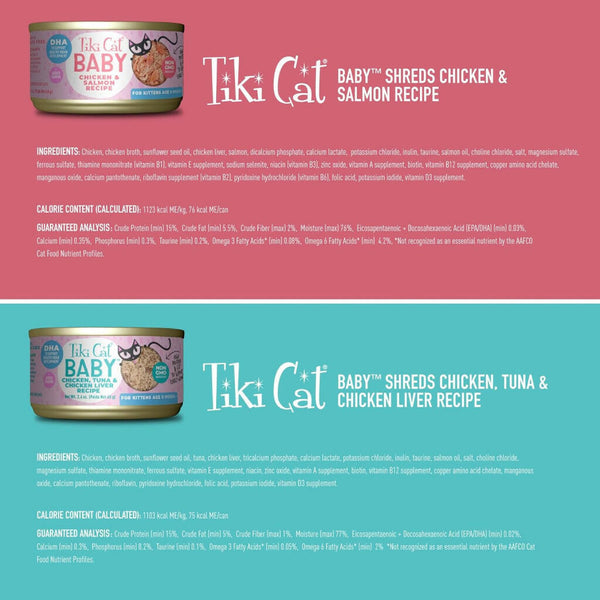 Flavors of tiki cat baby wet food