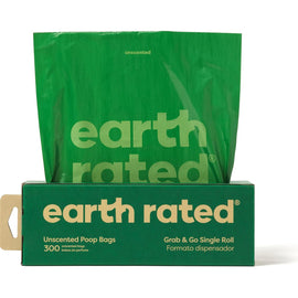 Earth Rated Dog Poop Bags Grab & Go Single Roll -Unscented (300 Bags)