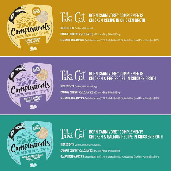 Tiki Cat Born Carnivore Complements Grain-Free Wet Food Topper For Cats-Variety Pack (2.1 oz x 10 Pouch)