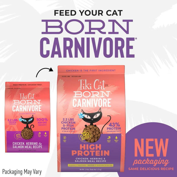 Tiki Cat Born Carnivore Chicken, Herring & Salmon Meal Dry Food For Cats (2.8 lbs)