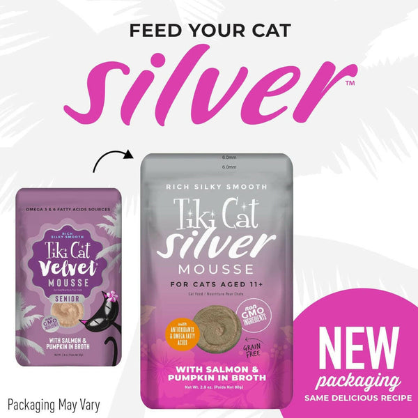 Tiki Cat Senior Salmon Velvet Mousse Grain-Free Wet Food For Senior Cats (2.8 oz x 12 pouches)