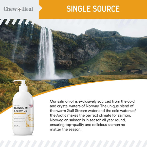 Chew + Heal Norwegian Salmon Oil Skin & Coat Supplement For Dogs & Cats