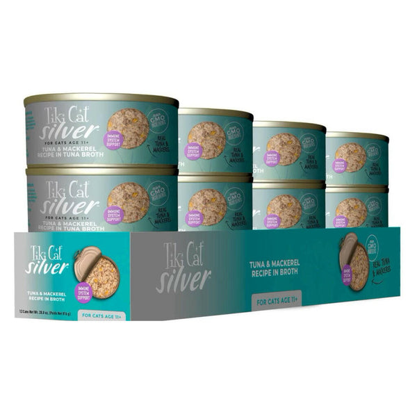 Tiki Cat Silver for Seniors Tuna & Mackerel Grain-Free Food For Cats (2.4 oz x 12 cans)