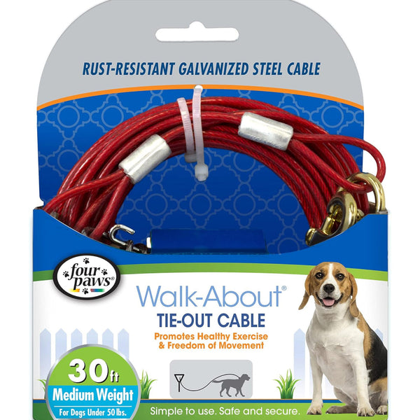 Four Paws Walk-About Medium Weight Tie Out Cable for Dogs under 50 lbs