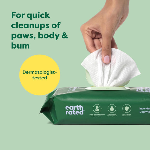 Earth Rated Hypoallergenic Dog Grooming Wipes -Lavender Scented (100 count)