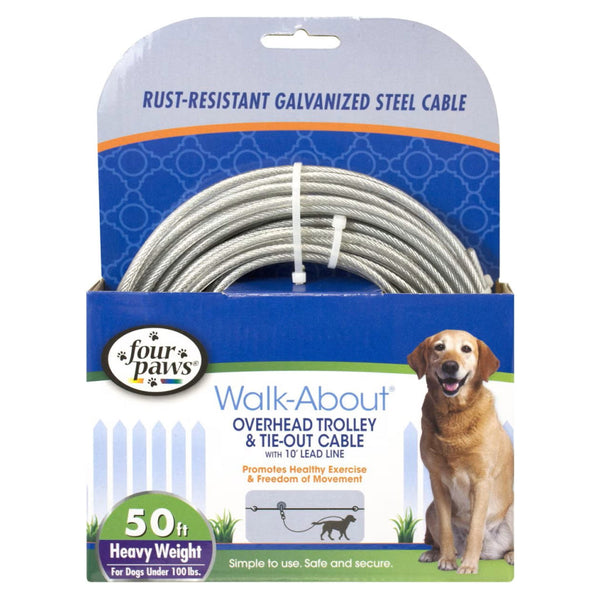 Four Paws Walk-About Heavy Weight Overhead Trolley & Tie-Out Cable for Dogs under 100 lbs