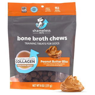 Shameless Pets Bone Broth Chews Peanut Butter Bliss Training Treats For Dogs (8 oz)