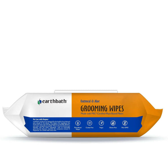 Earthbath Oatmeal & Aloe Grooming Wipes Vanilla & Almond For Dogs & Cats (100 ct) Softpack