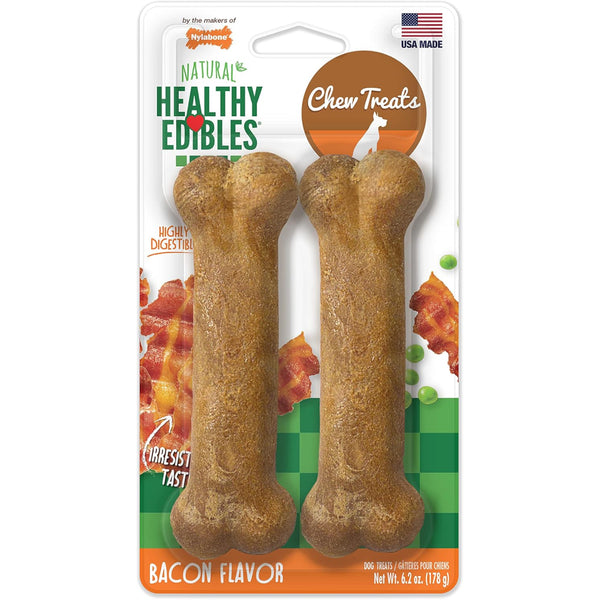 Nylabone Healthy Edibles All-Natural Long Lasting Bacon Chew Treats for Dogs (Medium 2ct)