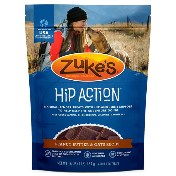 Zuke’s Hip Action Peanut Butter & Oat Recipe Hip & Joint Support Treats for Dogs (16 oz)