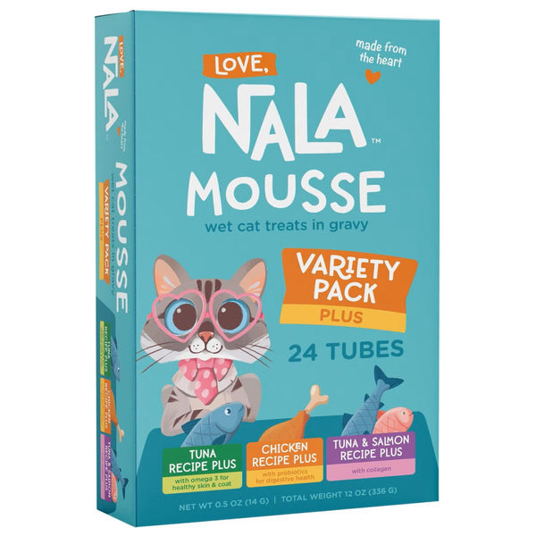 Love Nala Mousse Lickable Treats For Cats- Variety Pack (0.5 oz tube x 24)