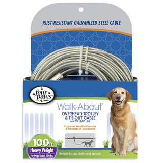 Four Paws Walk-About Heavy Weight Overhead Trolley & Tie-Out Cable for Dogs under 100 lbs (100 ft)