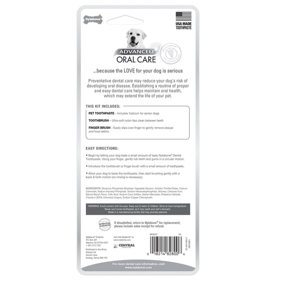 Nylabone Advanced Oral Care Senior Dog Dental Kit with Bacon Toothpaste