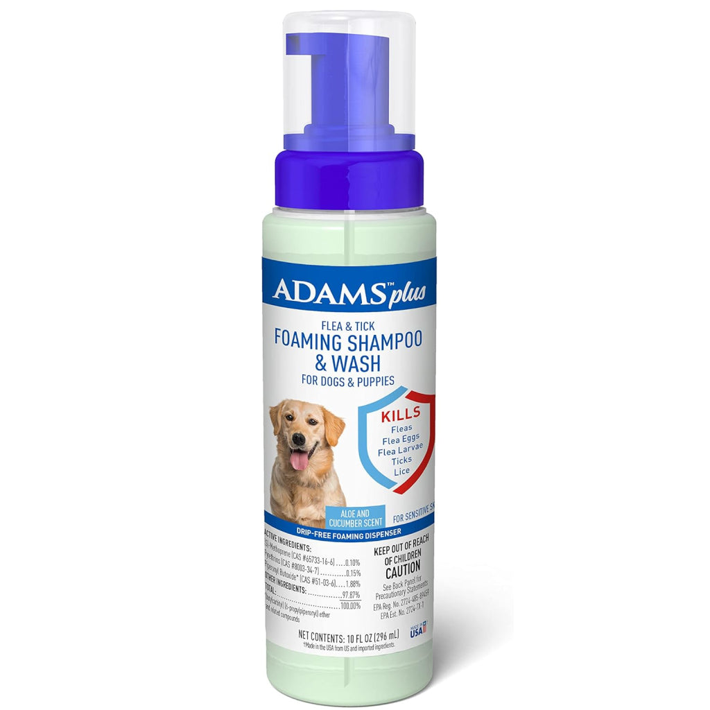 Adams Plus Flea & Tick Foaming Shampoo & Wash for Dogs & Puppies (10 oz)