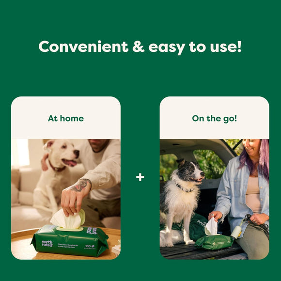 Earth Rated Hypoallergenic Dog Grooming Wipes -Unscented (100 count)