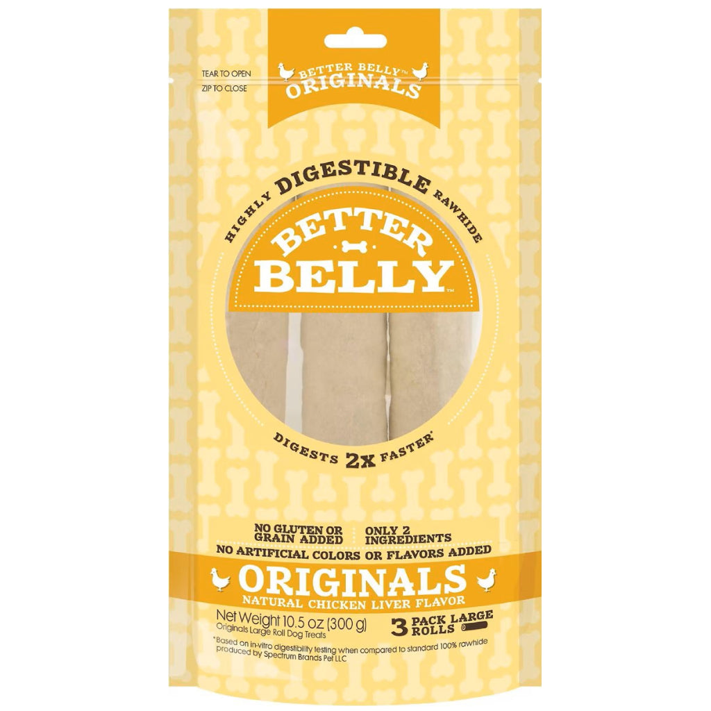 Better Belly Rawhide Chicken Liver Flavor Rolls Dog Treats