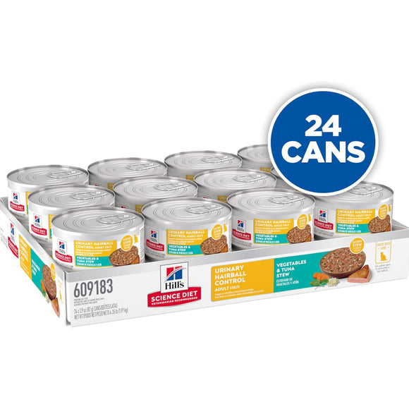 Hill's Science Diet Adult Urinary & Hairball Control Vegetables & Tuna Stew Recipe Wet Cat Food (2.9 oz x 24 cans)