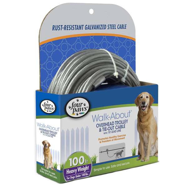 Four Paws Walk-About Heavy Weight Overhead Trolley & Tie-Out Cable for Dogs under 100 lbs (100 ft)