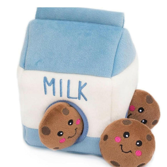 Zippy Paws Burrow Interactive Squeaky Hide and Seek Plush Milk and Cookies Toy For Dog