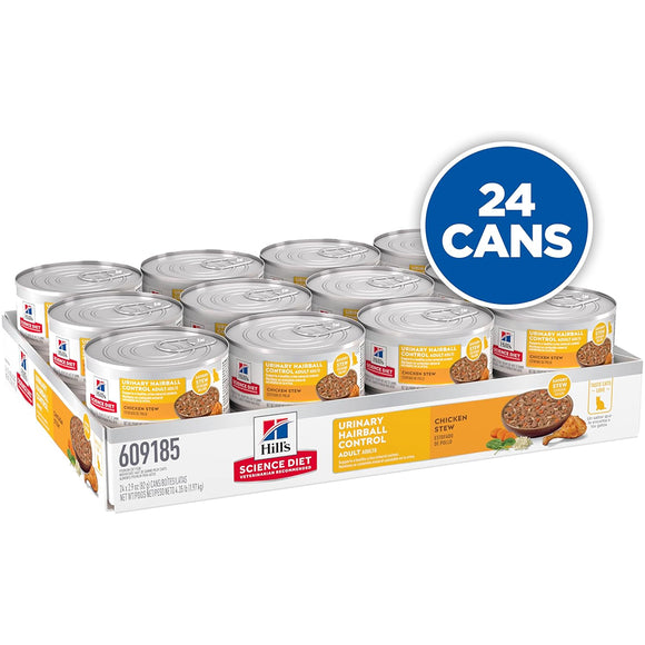 Hill's Science Diet Adult Urinary & Hairball Control Chicken & Vegetable Stew Recipe Wet Cat Food (2.9oz x 24 cans)