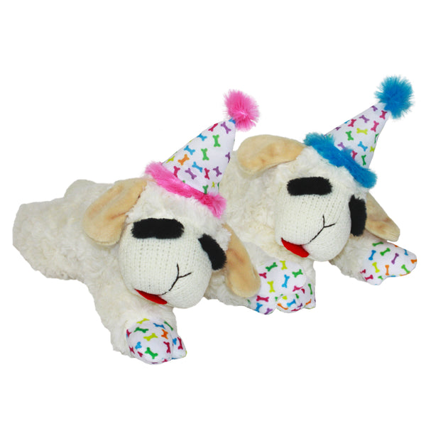 Multipet Lamb Chop with Birthday Hat Plush Dog Toy 10.5"