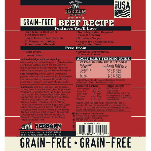 Redbarn Grain-Free Beef Recipe Rolled Food For Dogs (3 lb)