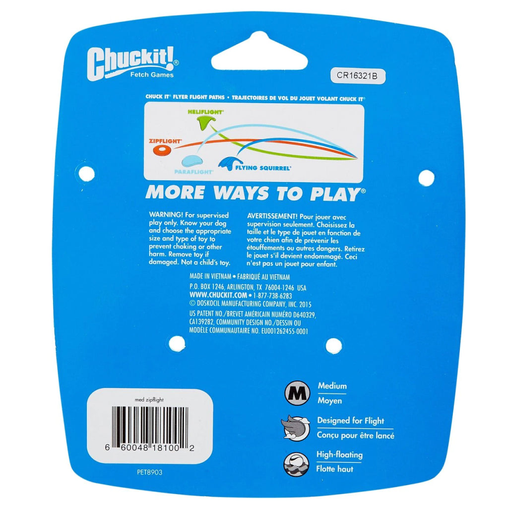 Chuckit! Zipflight Disc Toy For Dogs- Medium (color varies)