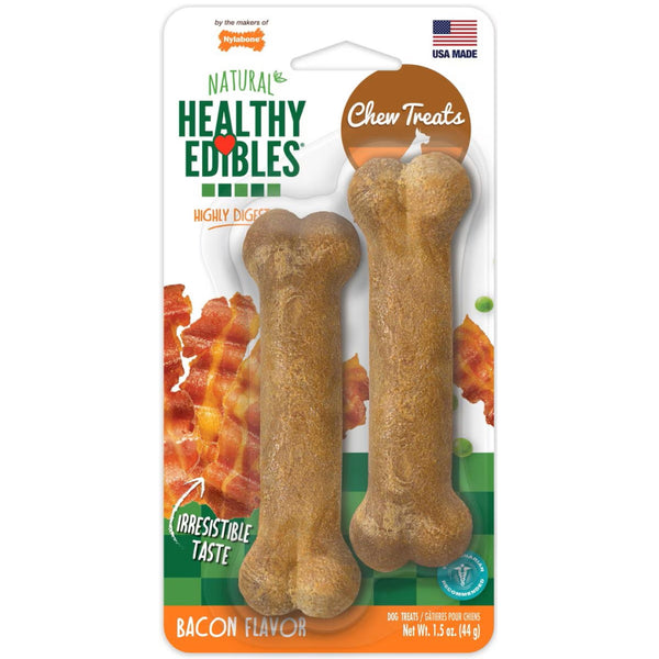 Nylabone Healthy Edibles Natural Long Lasting Bacon Flavor Dog Chew Treat- X-Small/Petite (2 ct)