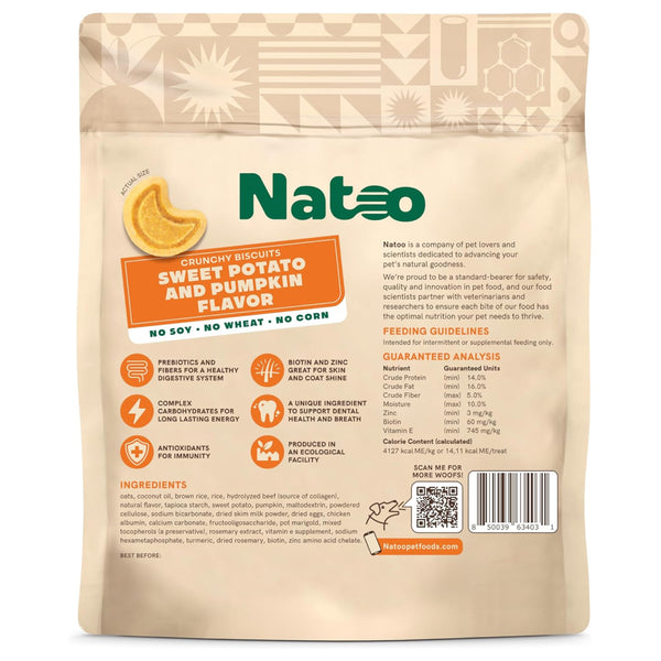 Natoo Sweet Potato & Pumpkin Crunchy Biscuits for Dogs (8 oz)