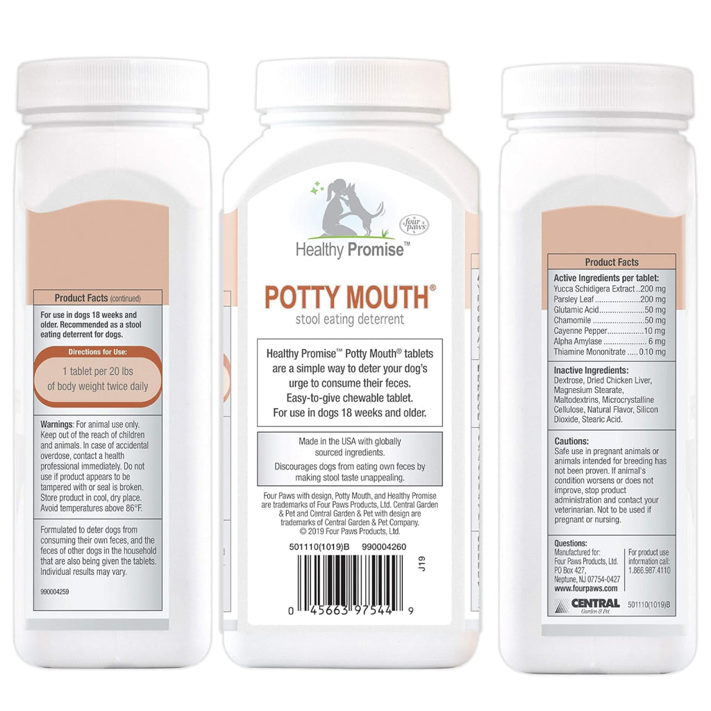 Four Paws Healthy Promise Potty Mouth - Coprophagia Stool Eating Deterrent Tablets for Dogs (90 ct)