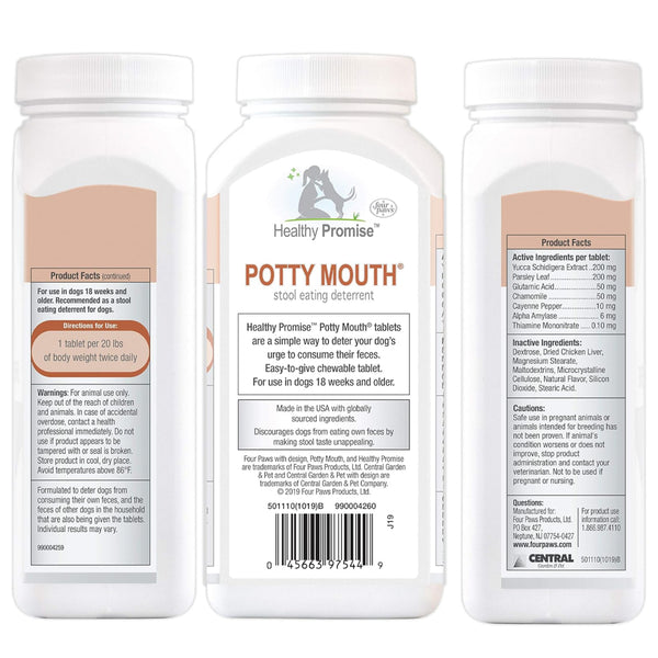 Four Paws Healthy Promise Potty Mouth - Coprophagia Stool Eating Deterrent Tablets for Dogs (90 ct)