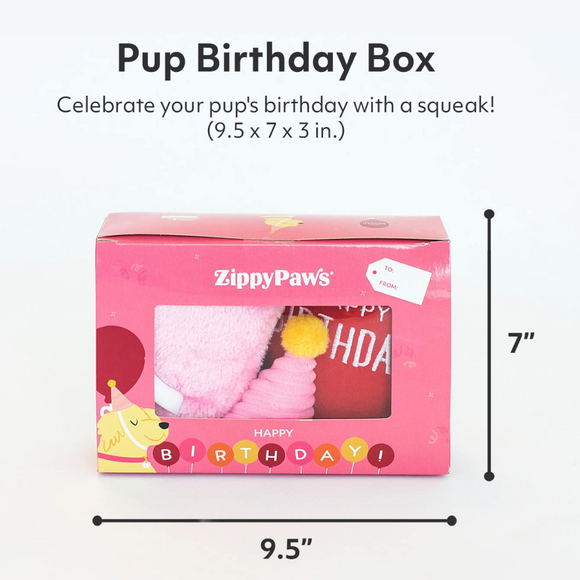 Zippy Paws Birthday Box Interactive Plush Toy for Dogs (3 pc)