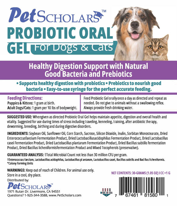 Pet Scholars Probiotic Oral Gel for Dogs & Cats, 30 cc