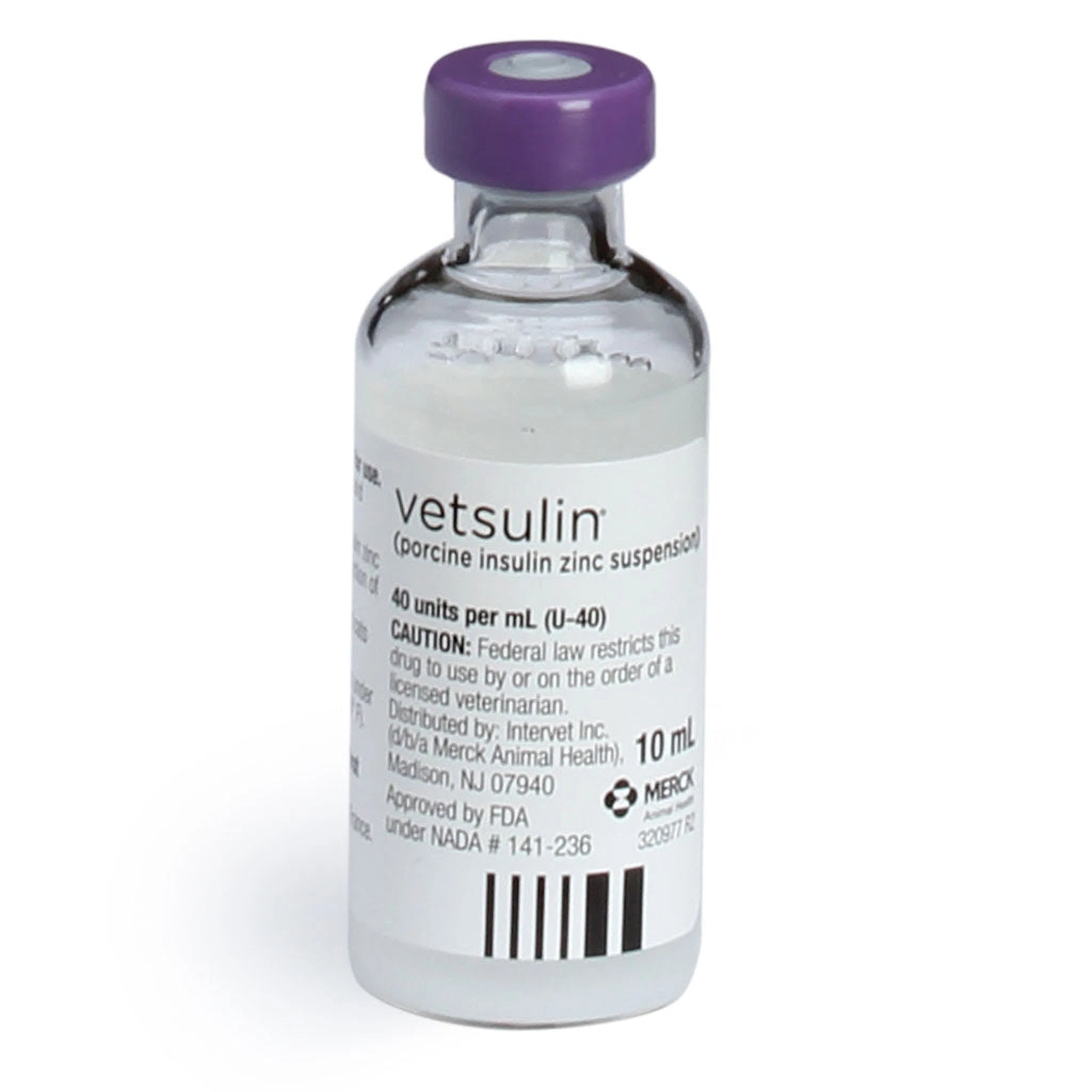 Vetsulin Insulin U-40 vial displayed on a white background