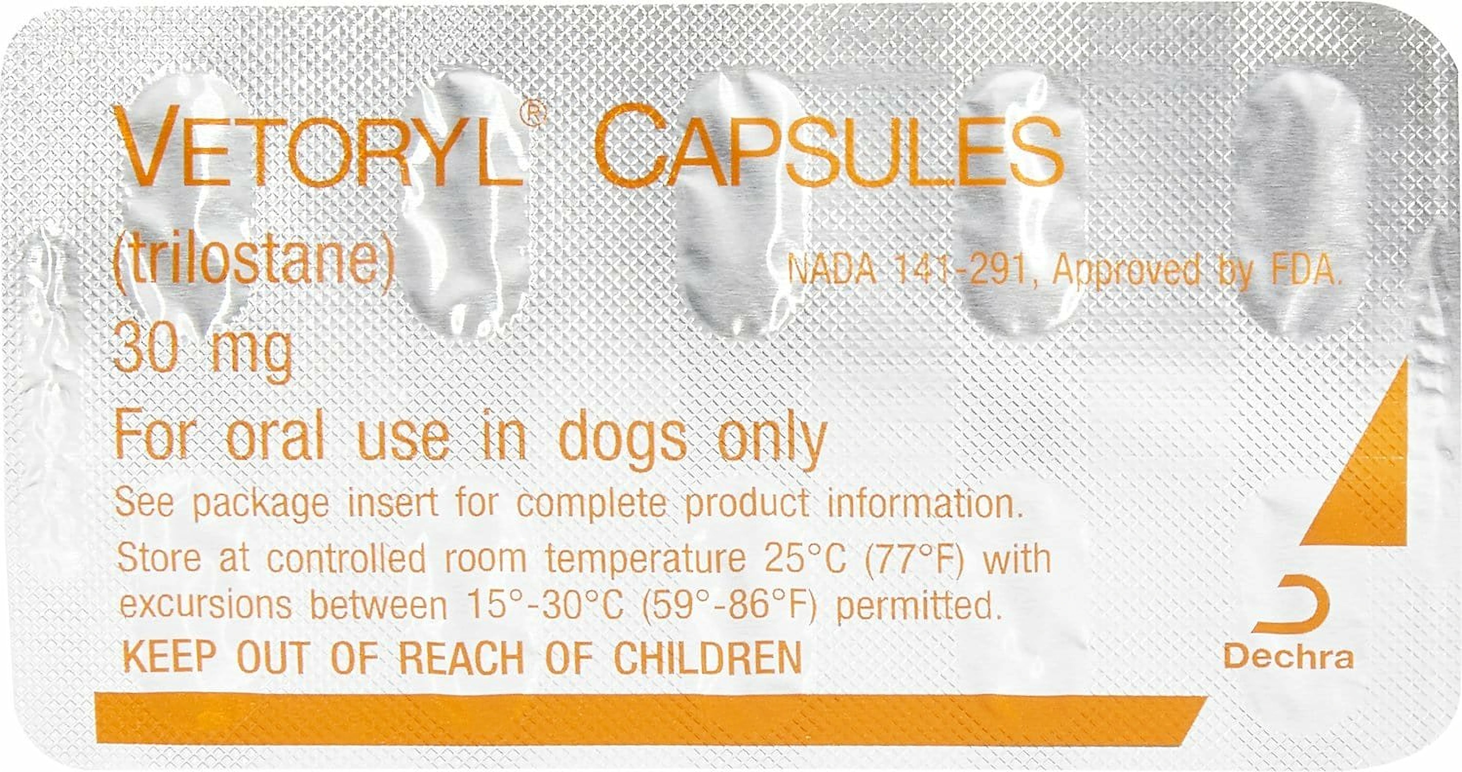 Vetoryl 30mg medication packet for dogs with visible label