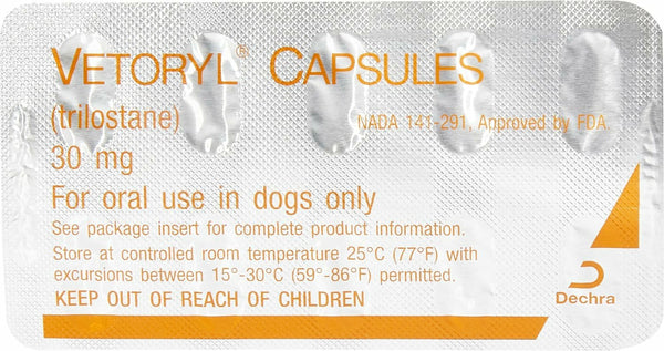 Vetoryl 30mg medication packet for dogs with visible label