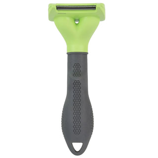 Side view of the Furminator grooming tool showcasing its green and black design