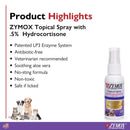 Informational leaflet detailing Zymox Topical Spray usage and benefits