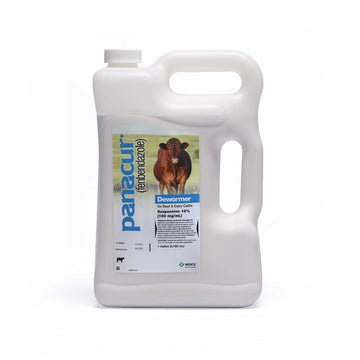 Panacur Dewormer Suspension with dosage instructions on a white backdrop