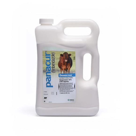 Panacur Dewormer Suspension with dosage instructions on a white backdrop