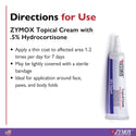Zymox topical cream tube highlighting 0.5% hydrocortisone content