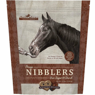 A single bag of Omega Fields Nibblers horse treats for horses