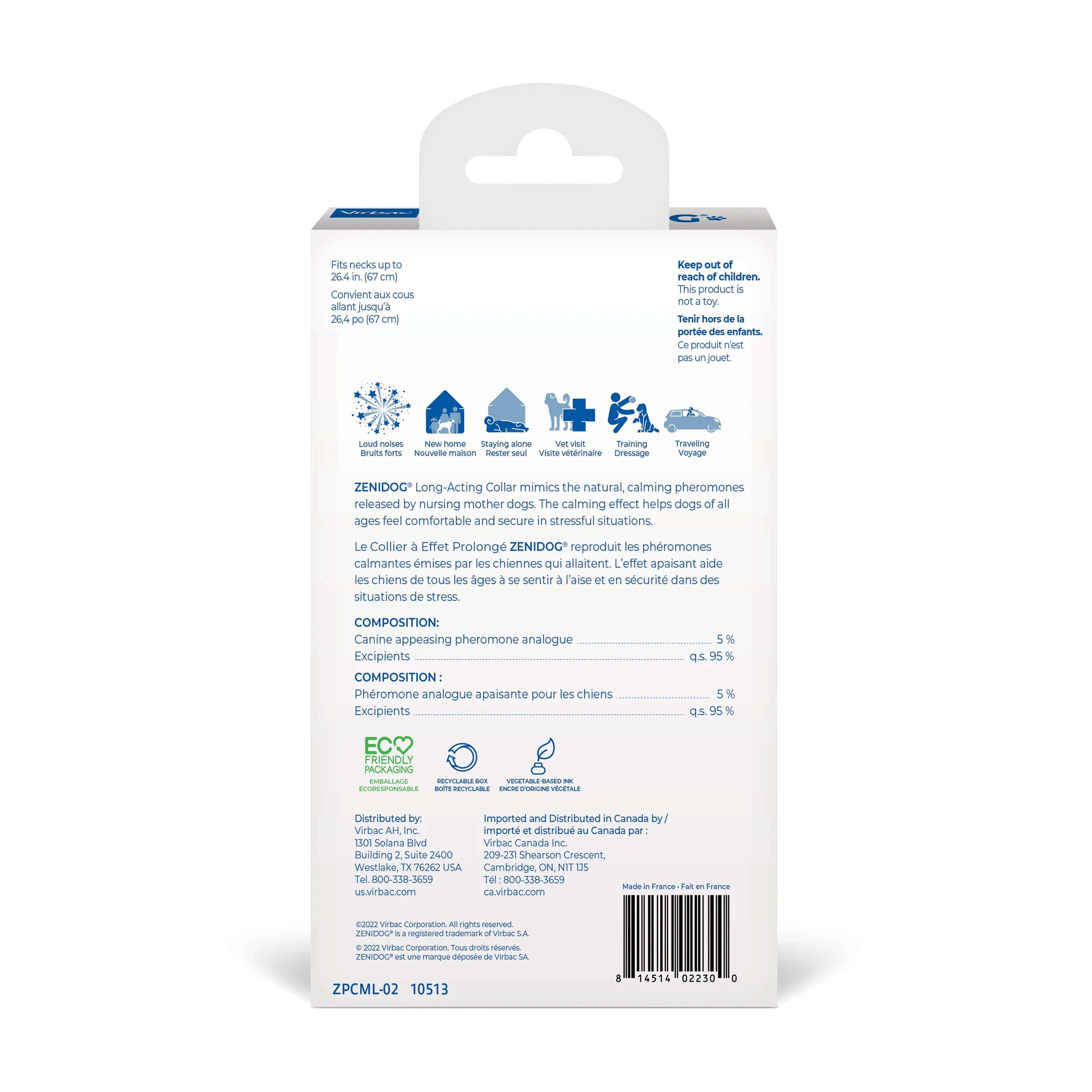 Zenidog calming collar packaging on white background