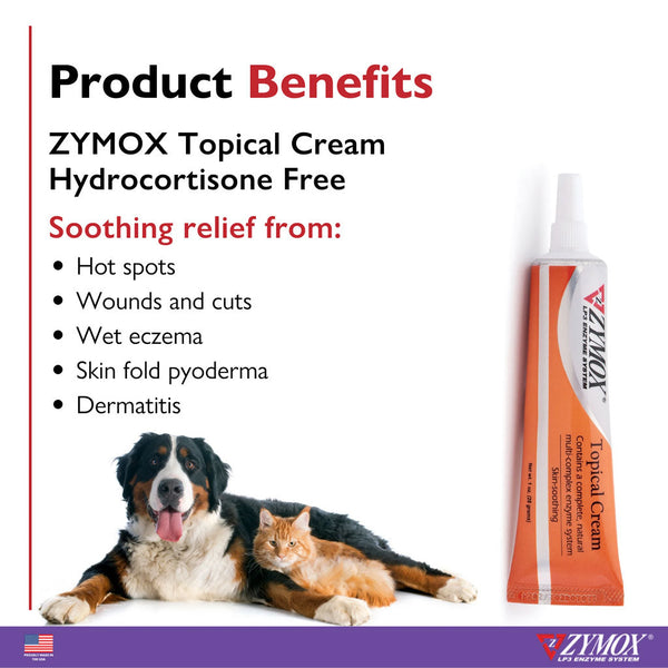 Zymox hydrocortisone-free cream for dogs and cats, 1oz size